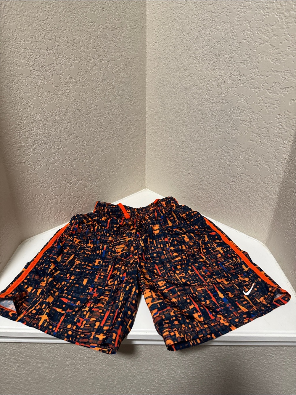 Nike Orange and Navy Allover Print Athletic Shorts